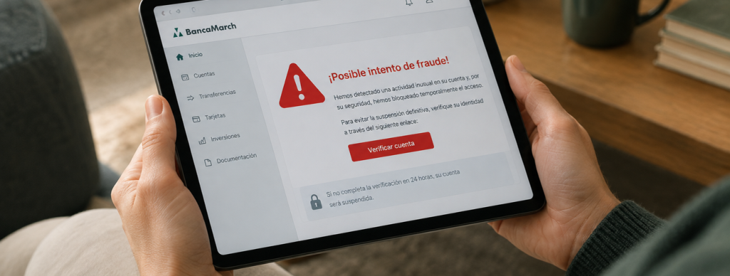 Mensaje de aviso fraudulento en la tablet